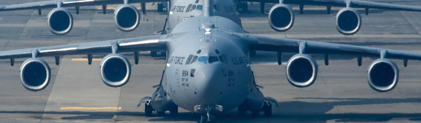 BogiDope, C-17s lined up on a taxiway.
