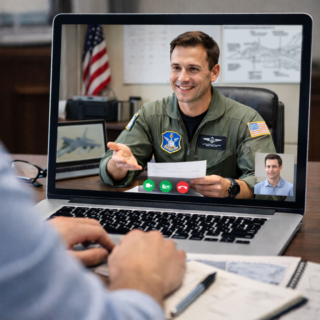Applicant talking to a pilot on a computer call
