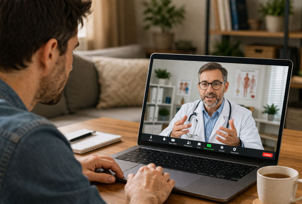Applicant talking to a doctor on a computer call