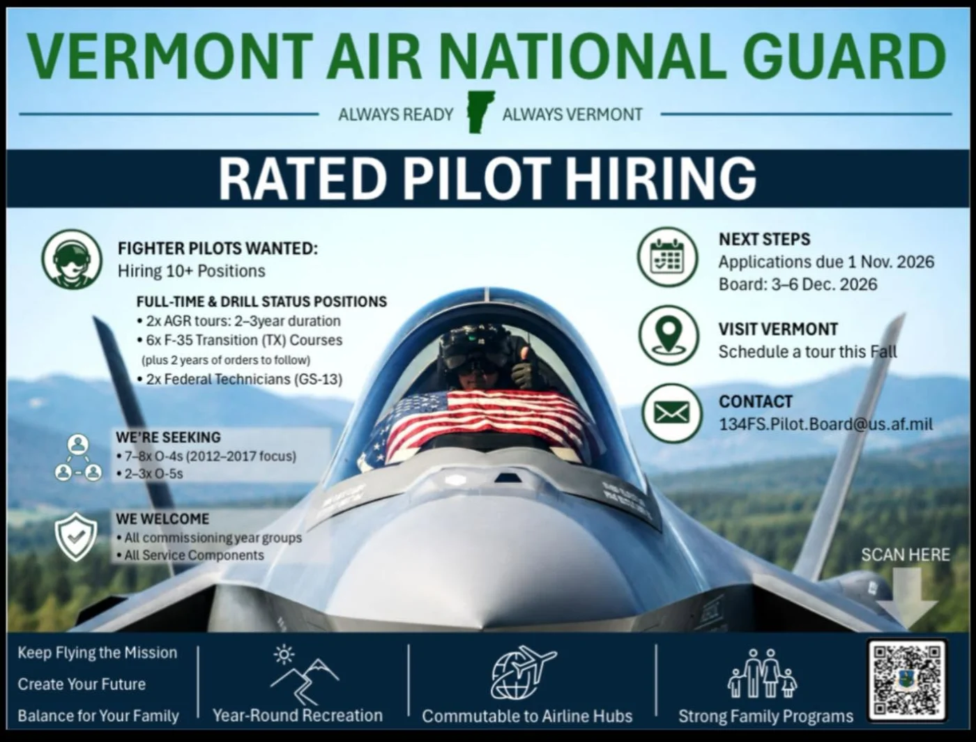 Vermont F-35 Rated Hiring Board Announcement